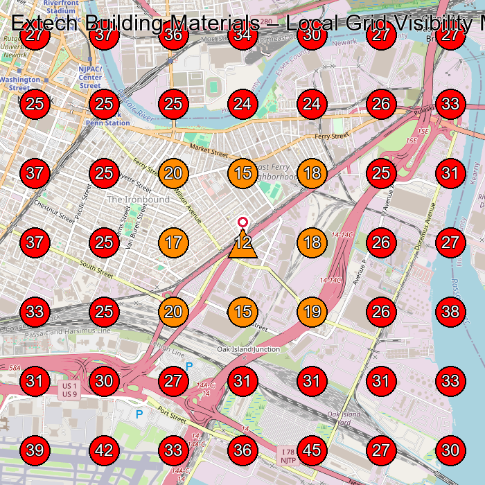 Extech Building Materials GeoGrid visibility map for Masonry Contractor in Newark